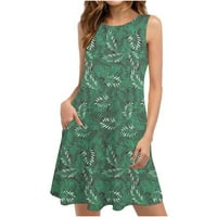 Ljetne Print haljine Holiday haljine Boho Sundress Tank duge maksi haljine za žene bez rukava zelena M