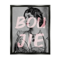 Stupell Industries Boujie Vintage žena portret trendi ružičasti tekst grafička Umjetnost Jet crna plutajuća uokvirena platna Print zid Art, dizajn Daphne Polselli