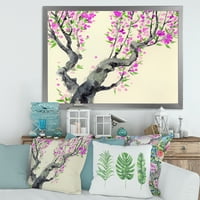 Designart 'Japansko Drvo S Ljubičastim Cvijećem Na' Tradicionalni Uokvireni Umjetnički Print