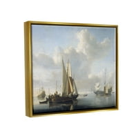 Stupell Industries brodovi prije obale Willem van de Velde klasična slika slikarstvo metalik zlato plutajuće