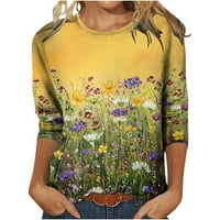 Klirens ženski dugi rukavi ljetni cvjetni Print okruglog vrata majica top bluza pulover, žuta