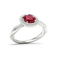 Carski dragi kamen Sterling srebrni Ovalni rez stvorio Ruby i stvorio bijeli safir Halo ženski zaručnički prsten