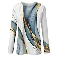 Majica stabilna odjeća za žene novo dugme Ogrlica moda Print dugih rukava Retro Print Majica Slim Top Casual Tops Blue 2xl