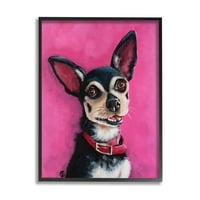 Stupell Industries Bold Pink Chihuahua Portretno slikarstvo crno uokvireno umjetnički Print zidna umjetnost, dizajn Lucia Stewart