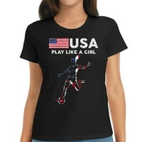 Igrajte se kao djevojčica nogomet nogomet sad Zastava ženska trendi grafička majica-personalizirani dizajn grudi na mekom i udobnom kratkom rukavu