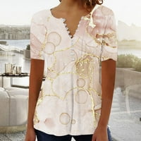 Dyegold letnje majice za žene cvetni Print V-izrez kratki rukavi slatki Vintage dugme dole Zapadne bluze