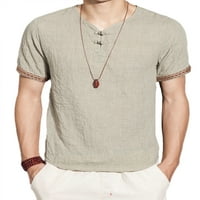 Muška posteljina Henley majica casual labav fit s kratkim rukavima, majica sa punim bojama Hippie Beach