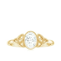 Ovalni moissanite pasijans Keltski čvor zaručni prsten za žene, 14k žuto zlato, US 9.00