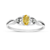 10k bijeli zlatni ovalni citrinski i dijamantni prsten