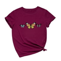 Ljetna bluza Ženska modna casual labava leptir Print Okrugli vrat Top majica Dame Top Wine 2xl