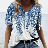 Ženska modna casual tiska V-izrez kratkih rukava od tiskanih majica bluza xxl