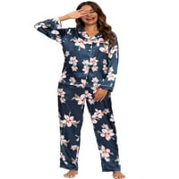 Unique Bargains ženski set pidžame saten svilenkasta cvjetna košulja i pantalone Setovi odjeće za spavanje