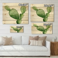 Designart' Close Up Green Southwestern Cactus ' Botanički Print na prirodnom borovom drvetu