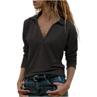 Jalioing bluze za žene rever Dugi rukav pulover Deep V-izrez običan boja štampani Lounge labave Undeshirts