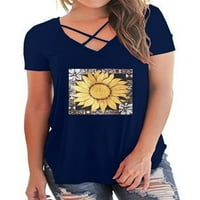 Pfysire ženska suncokretova majica sa V izrezom kratki rukav Casual Top Plus Veličina siva 3XL