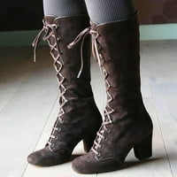 Lilgiuy ženske čizme Retro cipele Casual debele čizme sa niskom potpeticom Plus veličine čizme za vezivanje sredine teleta zimska Moda