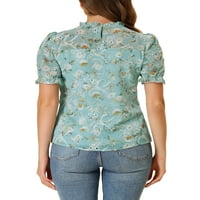 Unique Bargains ženski ljetni Ruffle kratki rukav gornji Ditsy cvjetna bluza