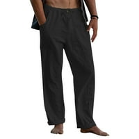 Dndkilg lanene pantalone elastični struk pamučne lagane radne pantalone za muškarce sa džepovima na dugme muške trenirke opuštenog kroja vezica Y2k pantalone muške Crne 2XL