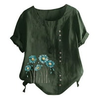 Plus veličine Top Clearence Ženska ljetna kratkih rukava cvjetni tisak labavih majica Vojska zelena 16