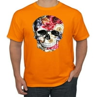 Ruže skeletno lice cvjetnoj lubanju modna grafička majica, narandžasta, x-velika