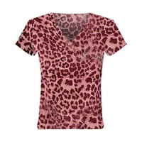 Youmylove Leaserve Leopard tiskani Camo tiskana majica Jesenski odmor za odmor Trendy V-izrez kratki rukav