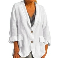 Petort ženski povremeni obrezirani bluk gumb rever s dugim rukavima posao Poslovni modni bluže jakne bijeli,