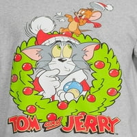 Tom i Jerry Božić Muška & veliki muški Santa šešir i vijenac grafički majice, 2-Pack
