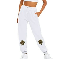 Ženski modni sport St. Patrick's Day za ispis džepne povremene ležerne hlače, bijele, s
