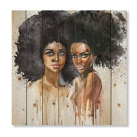 Designart' portret dvije afroameričke žene ' moderni Print na prirodnom borovom drvetu