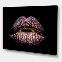 Designart 'Sexy Golden Metalized Woman Lips V' Modern Canvas Wall Art Print