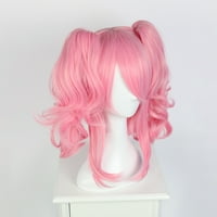 Unique Bargains perike za ljudsku kosu za žene 13 Pink Curly perika sa kapom za periku
