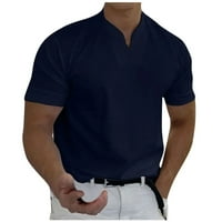 Muške majice Muške majice Muška povremena puna boja V-izrez Gentleman poslovna majica kratkih rukava Mornarica