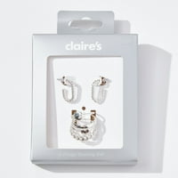 Claire's Srebrni nakit Bo set, uključuje prstenove i par minđuša, upleteno uže u obliku konopa, L XL,