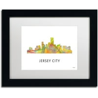 Zaštitni znak likovne umjetnosti 'Jersey City NJ Skyline WB-1' Canvas Art by Marlene Watson, bijeli mat, crni okvir