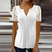 Ženski vrhovi kratki rukav Casual bluza čvrsta ženska ljetna izreza vrat košulje Bijela 3XL