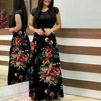 Bazyrey Women Crew vrat kratkih rukava Floral Maxi haljina ženska modna tiskana veličina duge haljine