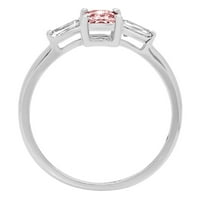 0. CT Sjajni smaragdni rez simulirani ružičasti dijamant 14k bijeli zlatni prsten s tri kamenog prstena sz 9.75