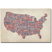 Zaštitni znak Art tekstualna karta američkih gradova V Umjetnost platnenog zida Michaela Tompsetta
