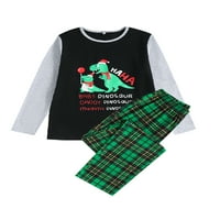 Božićne pidžame za obitelj, dugi rukav dinosaur pismo tiskane vrhove + plaćene hlače