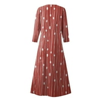Haljine za žene klirens Ženska Moda Casual Print okrugli vrat rukav labavi džep haljina crvena XXXXL