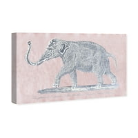 Wynwood Studio Animals Wall Art Canvas Prints' Elephant Aged Paper Pink ' Zoo and Wild Animals-Grey, Pink