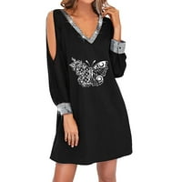 Ženski maxi haljina leptir tiskani V-izrez dugih rukava palilica leptira od ramena sa džepom sandure za