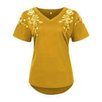Bazyrey Womens V-izrez na vrhu ženske kratkih rukava od pune bluze modne tuničke majice žuti s