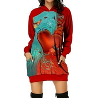 Boho Maxi haljina za žene Plus Size moda za žene sa srčanim printom pulover džepni s kapuljačom Dugi rukav
