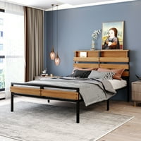 Aukfa Metal i drvo Potpuna modernu platformu s uzglavljenim i nožnim pločama za spavaću sobu, nije potreban