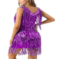 Sanviglor ženski sarafan bez rukava Latino plesne haljine haljine za zabavu Sparkle Stage Purple 2XL