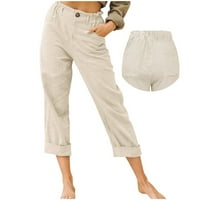 Teretne pantalone za žene rade casual nazad elastični struk posteljina sa džepnim pantalonama