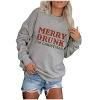 Sretan pijani ženski modni casual božićni print okrugli vrat dugih rukava labav džemper vrhunsko modni