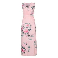 Sehao žensko cvijeće ispisano V-izrez haljina Split haljina Split Fork formalna haljina ružičasta L