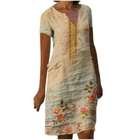 Ležerne haljine za žene ljetni cvjetni Print kratki rukav zarez V izrez Midi haljina